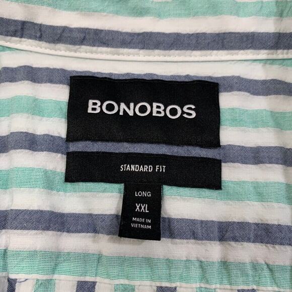Bonobos Shirt Mens XXL Long Standard Fit Capri Grey Striped Seersucker Cotton - Picture 4 of 10
